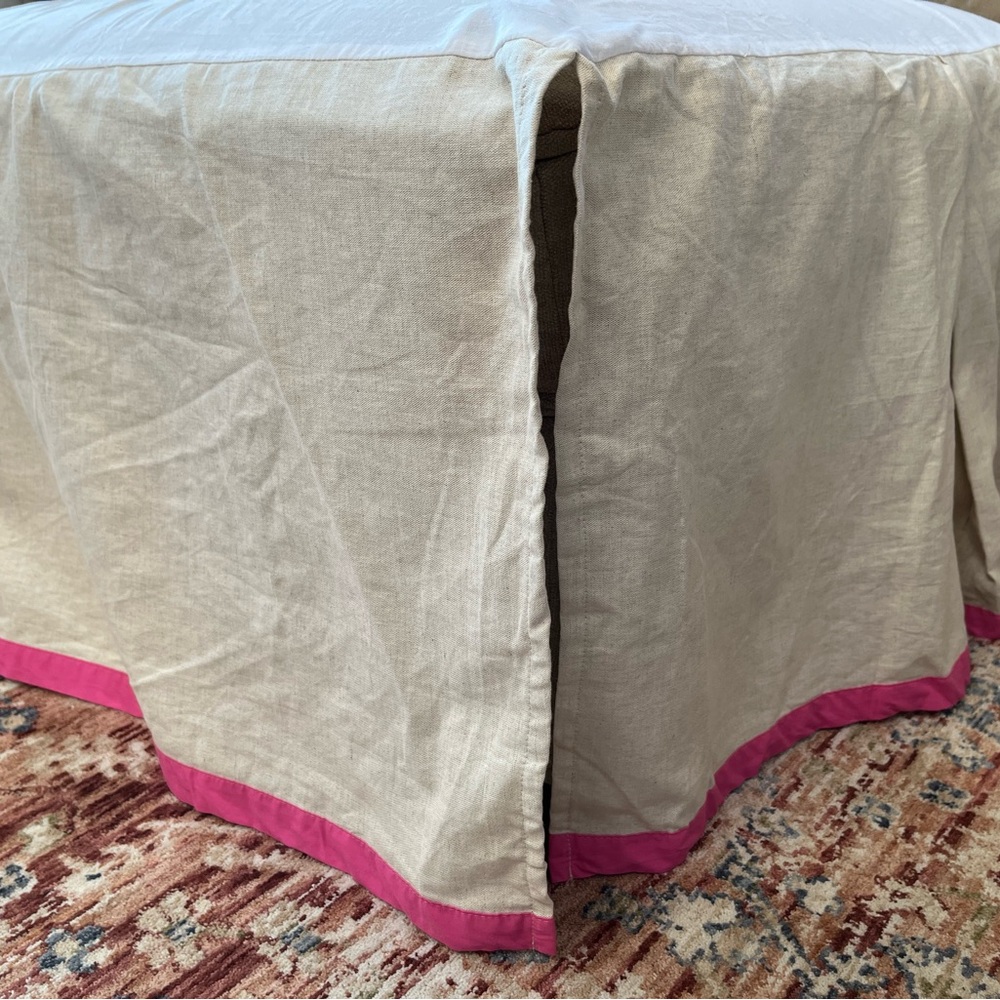 Pottery Barn Kids Linen Blend Crib Skirt Pink Trim 16" Drop Nursery Bedding LNC